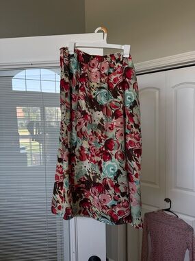 Liz Baker Floral A-Line Skirt in Pink, Teal, Brown